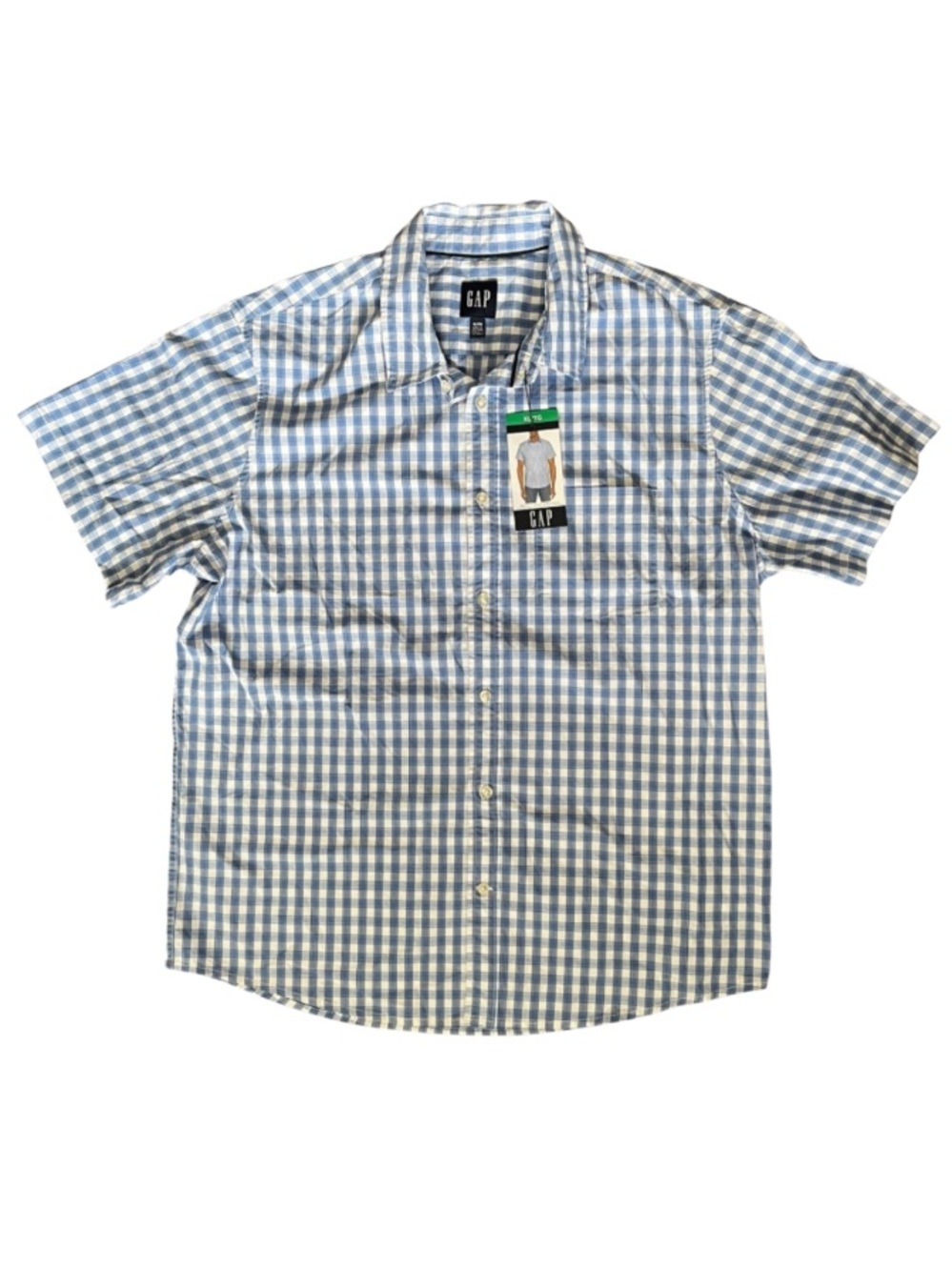 NWT GAP Blue and white plaid checkered button down top Size XL